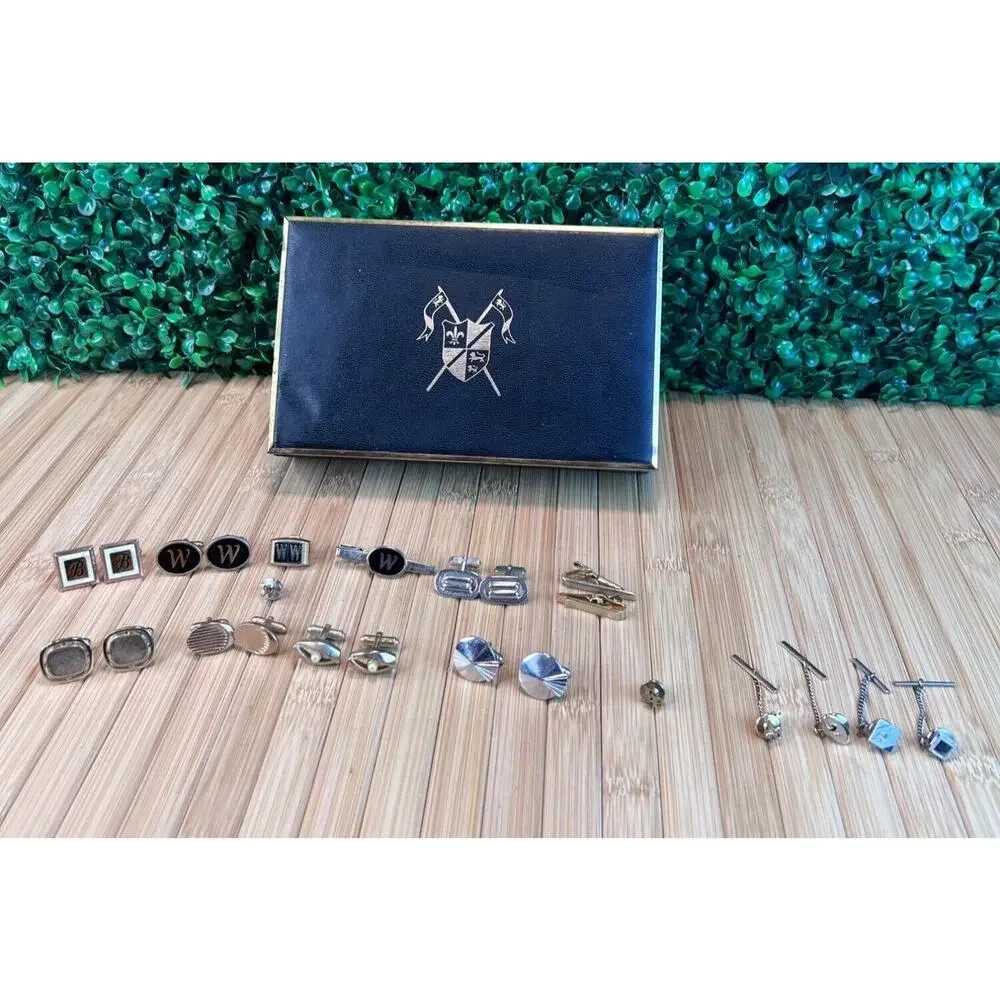 Vintage Cufflinks 7 Sets Swank Mens Jewelry Box Cuff Links Midcentury Retro
